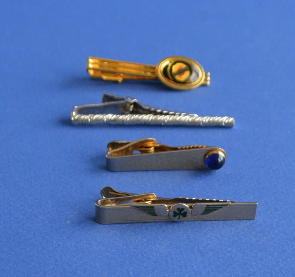 Set of 4 Tie Clasps/Tacks-Chrysler, Square, Blue Stone, Rope, and Central Wing